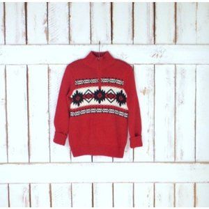 Vintage red  knit tribal Aztec print pullover sweater